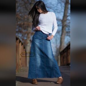 Alsharifa Denim Maxi Jean Skirt Dark Wash Long Modest Country Western Boho Large